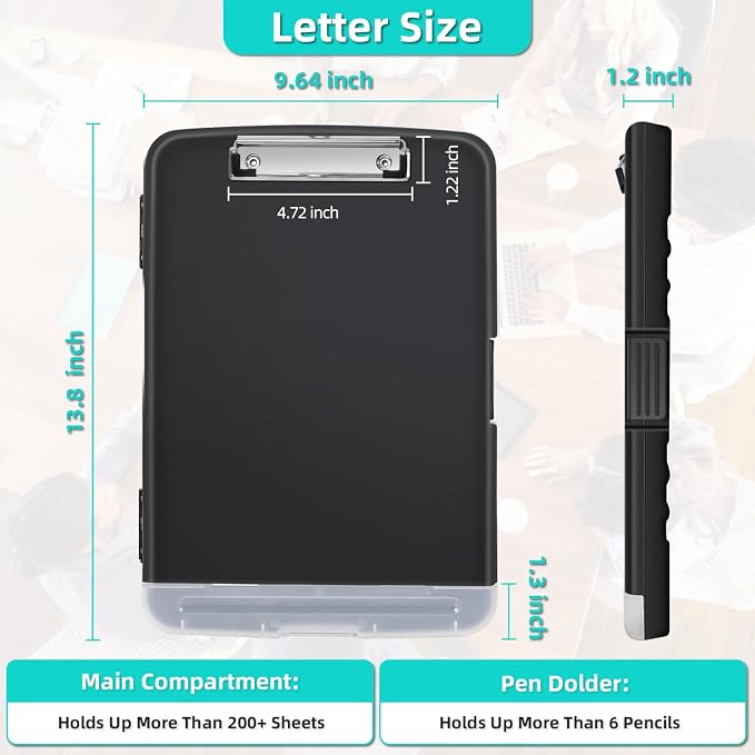 Sunnyclip Clipboard with Storage, Real Hinge Heavy Duty 8.5x11 Clipboards - with Pen Holder, Plastic Nursing Letter Size Storage Slimcase, Smooth Writing, for Paperwork Office Classroom