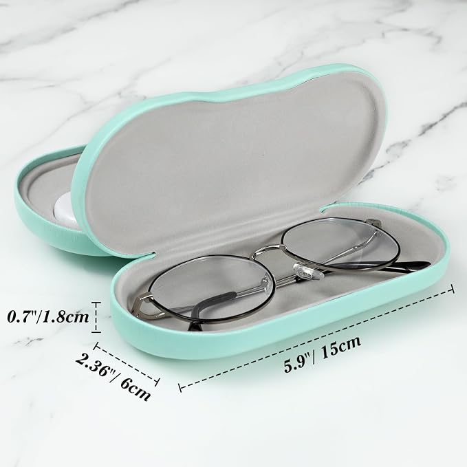 MoKo Double Eyeglass Case, Contact Lens Case with Mirror Tweezers Remover, 2 in 1 Double Sided Portable Contact Lens Box Holder Container Soak Storage Kit Sunglasses Pouch for Men & Women, Green