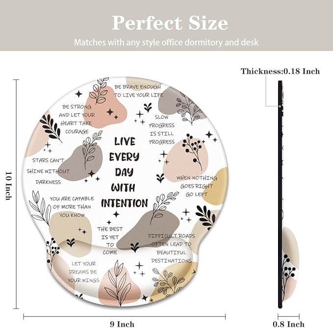 WAVEYU Ergonomic Mouse Pad with Wrist Support, Non-Slip Rubber Base Mousepad for Desk Laptop Gaming Working Computers Easy Typing & Pain Relief, 9''x 10'', Words