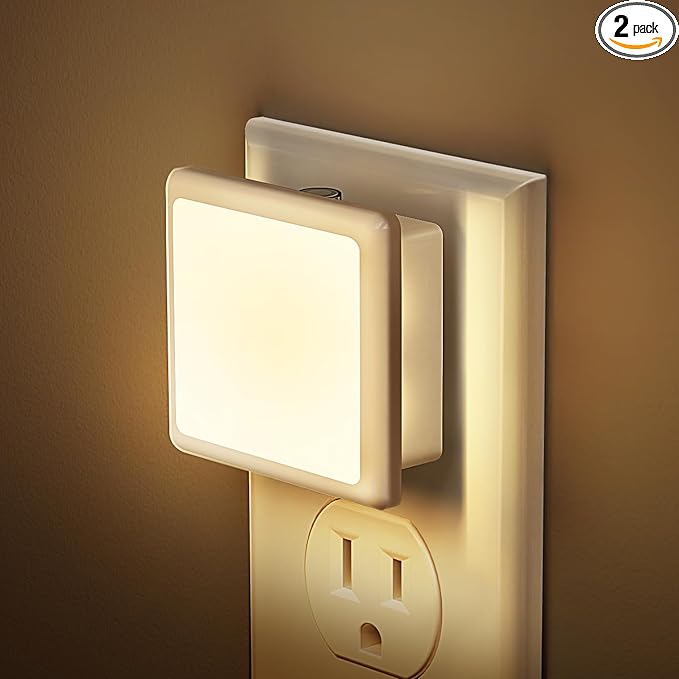 JandCase Night Lights Plug into Wall 2 Pack, Plug in Night Light with Dusk-to-Dawn Light Sensor, 3000K Soft White 0.3W, LED Nightlight for Bathroom, Adult, Hallway