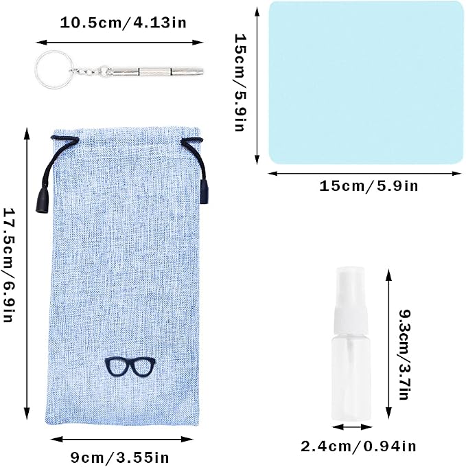 LZYMSZ 4 Sets Glasses Case, Portable Linen Hard Shell Eyeglasses Cases, Protective Glasses Box for Storage Sunglasses, Eye Glass Carry Case with Glasses Accessories (Drawstring Pouch, Cleaning Cloth)