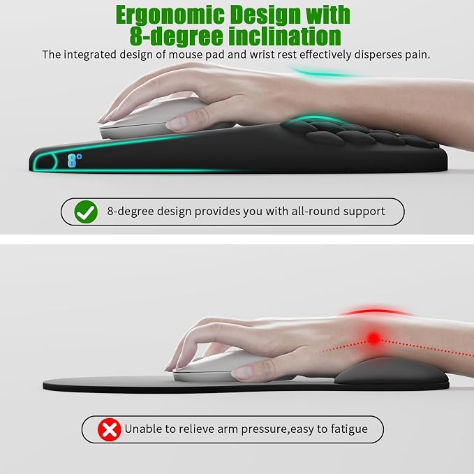 VAGAU Ergonomic Mouse Pad with Wrist Support, Wrist Rest Pain Relief Black | Mousepad Memory Foam & Non-Slip PU Base for - Gaming, Office and Home