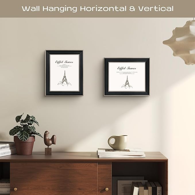 Golden State Art, 8x10 Antique Black with Silver Trim Color Frame - Easel Stand, Sawtooth Hanger - Landscape, Portrait Display - Great for Postcards, Photographs