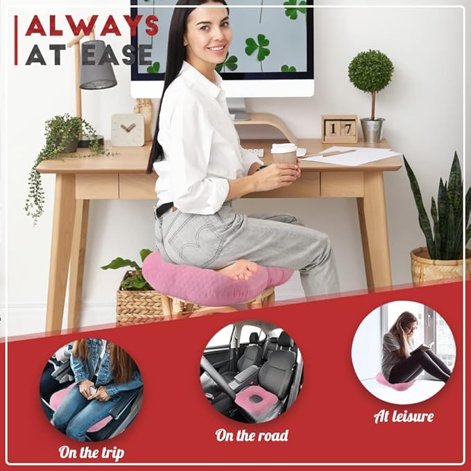 Stuffed Donut Pillow Seat Cushion | for Tailbone and Coccyx Pain, Hemorrhoids, Bed Sores, Pregnancy, Prostate, Surgery Recovery, Sitting Pressure Relief, for Home, Office and Car (Pink)