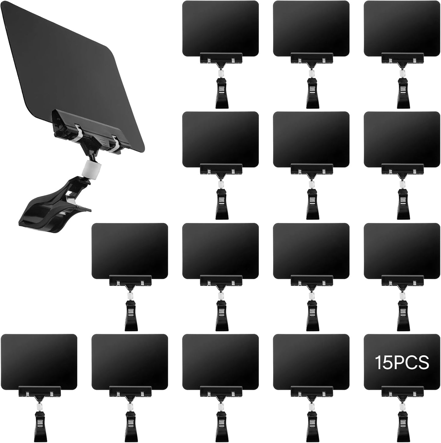 15Pcs Mini Plastic Chalkboard Sign with Clip, Double Head Sale Signs for Retail Store, Rotatable Price Display Sign Clips Black Clip On Sign Holder for Stores Business Exhibition Supermarkets