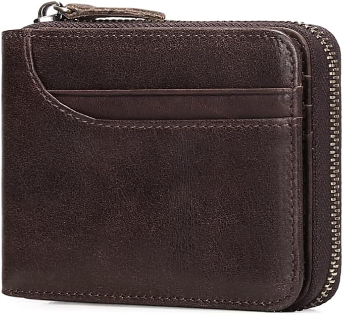 GOIACII Wallets for Men Genuine Leather Front Pocket Wallet RFID Zip Around Bifold Credit Card Holder | RFID