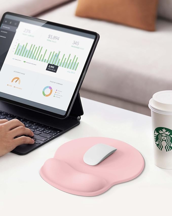 Mouse Pad with Wrist Rest for Desktop Large Ergonomic Mouse Mat(Coral Pink) | 10.6''L x 9''W Size, Gel Wrist Support, Non-slip Base, Washable Surface, Laptop Mousepad