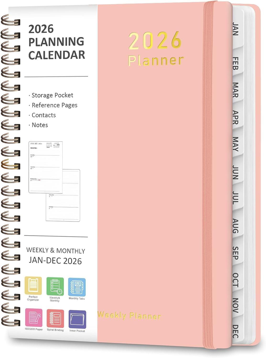 2026 Planner, Weekly and Monthly Calendar Academic Planner, Jan 2026 - Dec 2026, Planning Agenda Book for Desk Accessories and School Supplies - A5 (6.3'' x 8.5'')