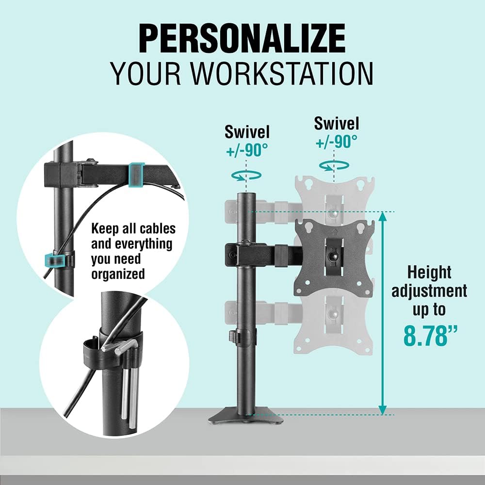 ELG Full Motion Swivel Monitor Desk Mount Stand up to 34'' Screen, Adjustable Arm Height Position, Computer Monitor Stand, Gaming/Home Office, F50N, Black
