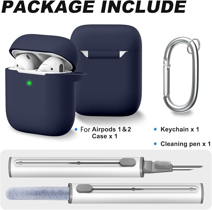for AirPods 1/2 Case Cover,Come with Cleaner Kit,Soft Skin Silicone Case Cover with Keychain,Full Protective Case for Men and Women,Compatible with AirPods 2nd Generation Case,Midnight Blue