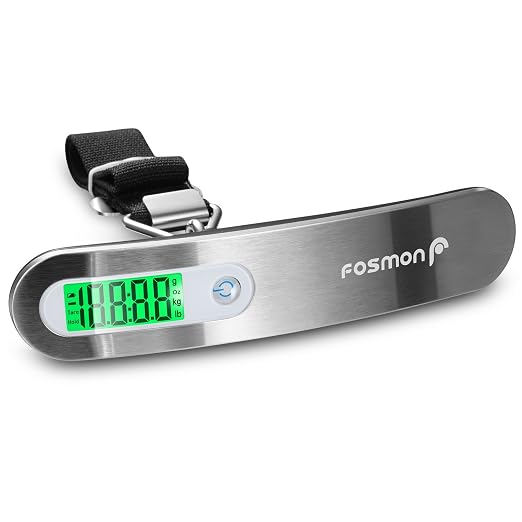 Fosmon Digital Luggage Scale, Backlight Baggage Scale, 2 Pack Silver | 110lbs Max Capacity, LCD Backlight Display, Tare Function, Stainless Steel Hanging Scale, Travel Baggage Essentials