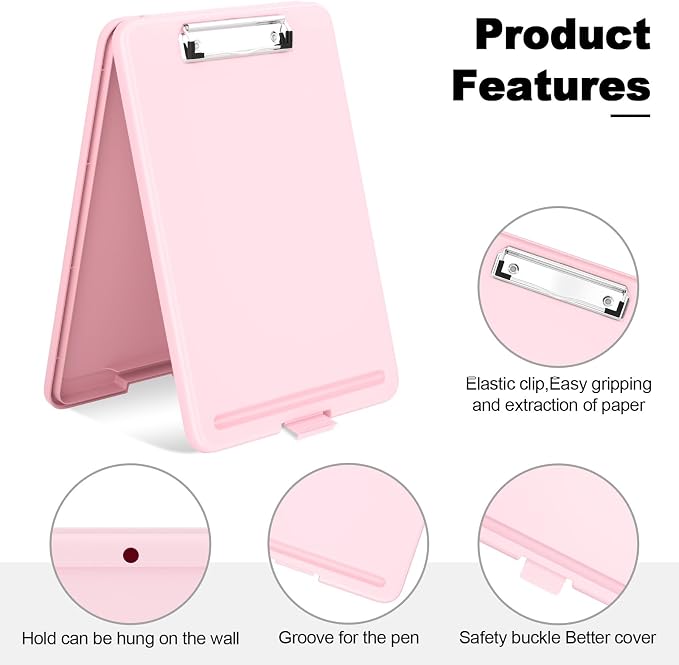 Hongri Clipboard with Storage, 8.5 x 11 Clip Board Foldable, Pink | Bottom Opening, Size 13.4 x 9.4 X 0.9 in for Nurses, Teacher, Students, Classroom, School & Office Supplies