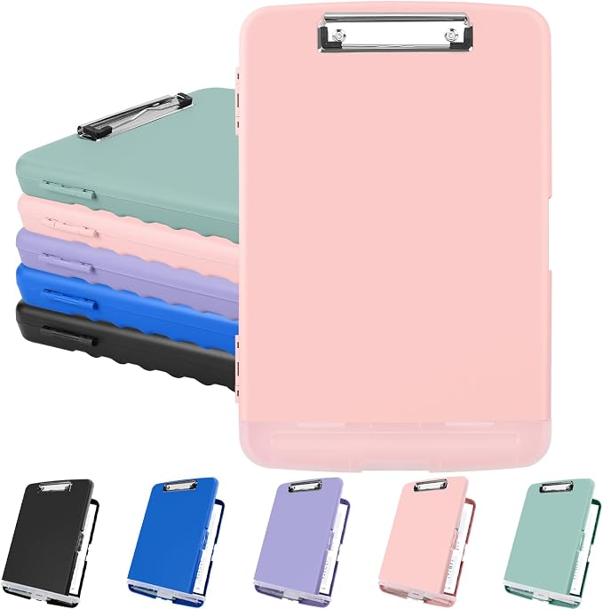 Meiikun Clipboard with Storage, Plastic Clipboards 8.5x11 with Pen Holder, High Capacity Nursing Clipboard Folder, Side Opening Storage Clip Board for Office Work Nurses Teachers (Light Pink)