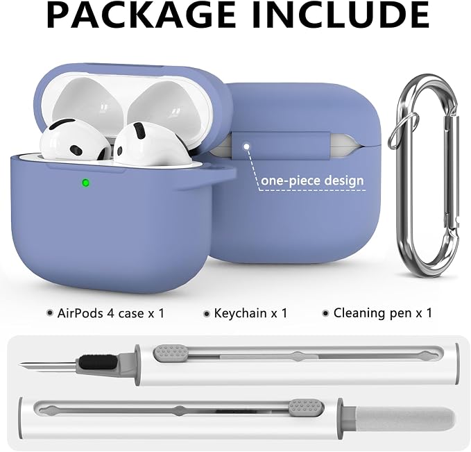 Ljusmicker for AirPods 4 Case 2024 with Cleaner Kit,Soft Silicone Protective Cover for Apple AirPods 4th Generation Cases for Women Men,for AirPod 4 Case Accessories with Keychain-Lavender