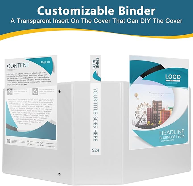 5-Inch 3 Ring Binder, Standard 5" Slant-D Ring Binder Fit Letter Size Paper, Presentation View Binders, White, 6-Pack