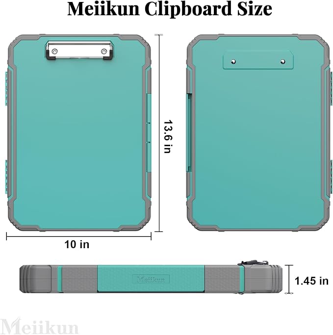 Meiikun Clipboard with Storage, Rugged Shockproof Protective, Internal Pen Pouch & Metal Clip, Heavy Duty Plastic Clip Boards 8.5x11, High Capacity Contractor Folder for School Office (Light Green)