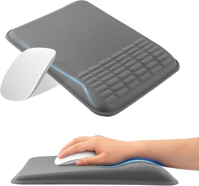 Ergonomic Mouse Pad with Wrist Rest Set, Super Soft Memory Foam Relief-Pain for Computer Keyboard, Non-Slip Arm Palm Rests Cushion PU Base for Office and Home (Classic Gray)