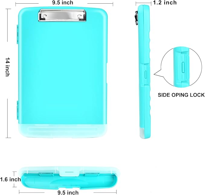 Clipboard with Storage,Clip Boards 8.5x11 with Pen Holder,A4 Letter Size | Heavy Duty Nursing Plastic Clipboard Folder Case,Side Opening for Women Teachers,School Office,Mint Green