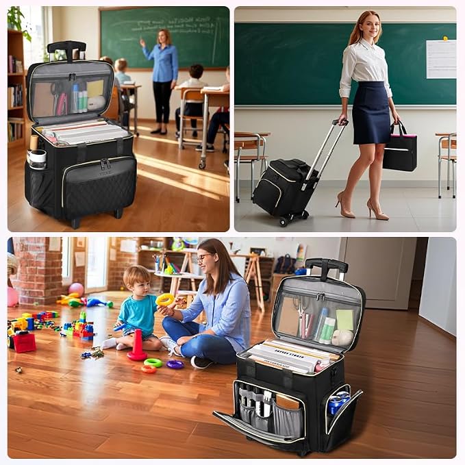 Ytonet X-Large Rolling Teacher Bag with Tote Bag, Rolling Cart for Teacher | Detachable Dolly, 17.3" Rolling Laptop Bag Women, Laptop Rolling Briefcase, Rolling Bag with Wheels, Teacher Supply Organizer