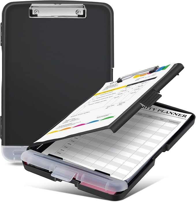 Sunnyclip Clipboard with Storage, Real Hinge Heavy Duty 8.5x11 Clipboards - with Pen Holder, Plastic Nursing Letter Size Storage Slimcase, Smooth Writing, for Paperwork Office Classroom