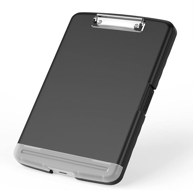 Rimilak Clipboard with Storage, 8.5 x 11'' High Capacity Clip Board, Black | Smooth Writing, Side-Opening Plastic Folder with Pen Holder, Size 14.2 x 9.6 x 1.2″ ,for Classroom, Teacher, Student