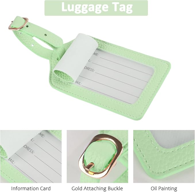 Passport Holder RFID Protected Wallet and Luggage Tag with Protection Cover Travel Accessories Leather Card Case Organizer for Women Men (Green)