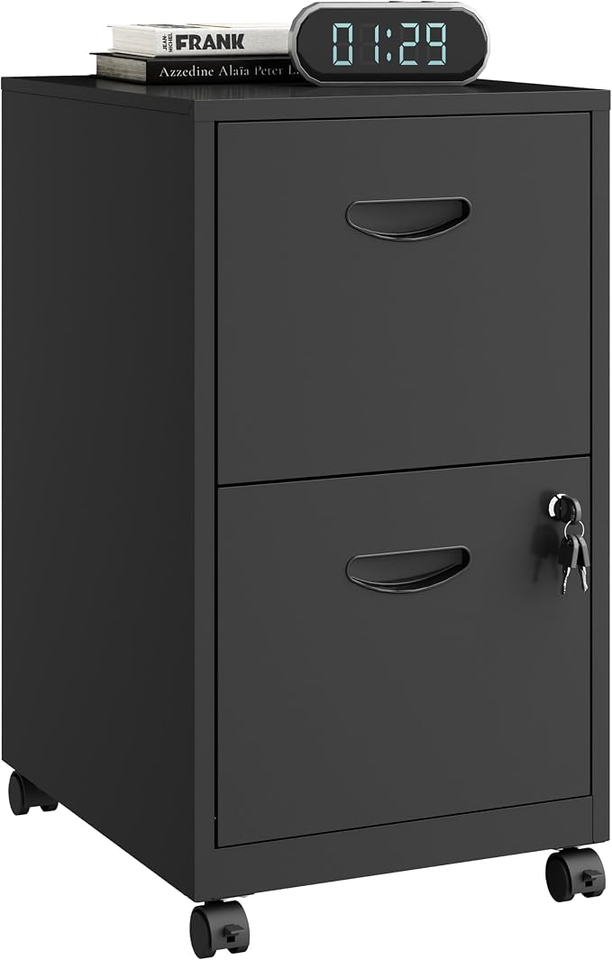 Polup 2 Drawer Rolling File Cabinet with Lock for Home Office | Metal Mobile Filing Cabinet on Wheels, Small Under Desk Storage, Fits Hanging Letter Size, Printer Stand, Black