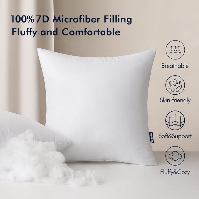 MIULEE 20x20 Inch Outdoor Pillow Inserts Set of 2, Waterproof Throw Pillows | Decorative Throw Pillows Inserts, Water-Resistant Garden Pillow Form for Patio Sofa Couch