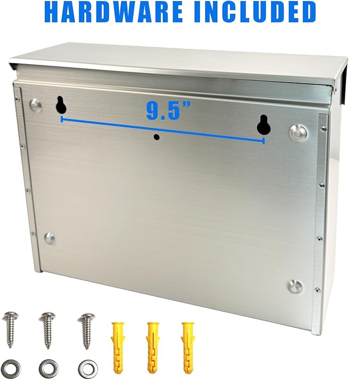 304 Stainless Steel Outdoor Mailbox with Rain Cover | Wall-Mount Large-Capacity Mailbox with Rust-Resistant Design for Homes, Apartments, Offices & Businesses, Silver