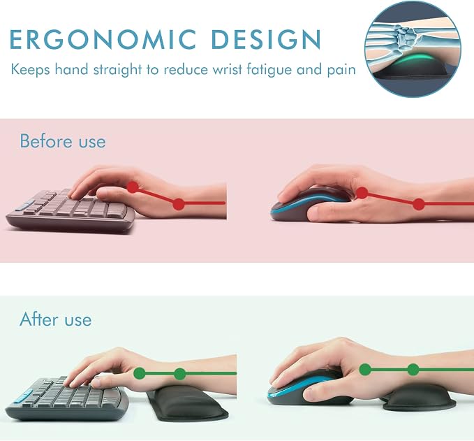 VAGAU Premium Keyboard Wrist Rest and Mouse Pad Wrist Support (2 Pack) | Ergonomic Memory Foam Set for Office, Laptop, Mac, Computer and Gaming, Comfortable Typing &Wrist Pain Relief