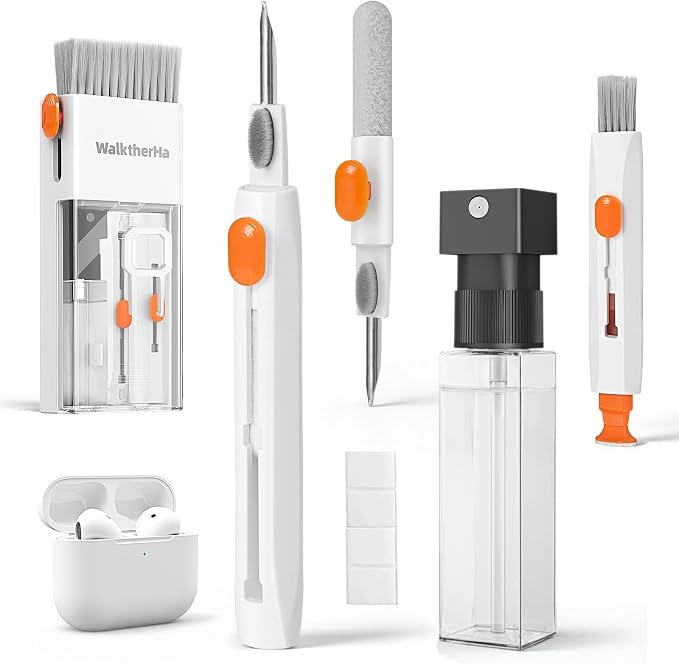 20-in-1 AirPod Cleaning Kit Pro 4 3 2 1 Cleaner Tool for Earbud Phone | Multifunction Deep Cleaning Headphones Keyboard Screen with Soft Brush, Metal Tip, Flocking Sponge, 15ml Spray, Cloth, Putty