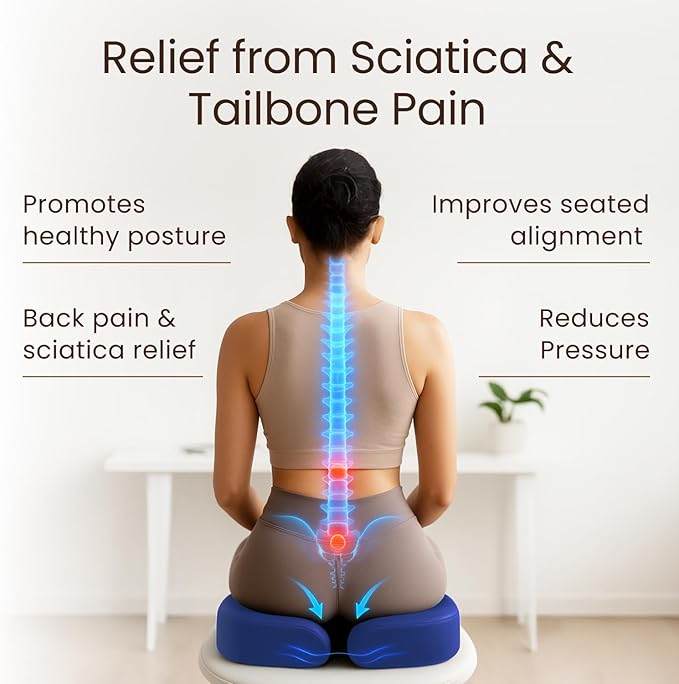 Sleepavo Office Chair Cushion - Seat Cushion for Tailbone Pain Relief - Butt Pillow for Coccyx, Sciatica, and Lower Back Pain - Orthopedic Chair Pad for Lumbar Support in Office Desk (Navy Blue)