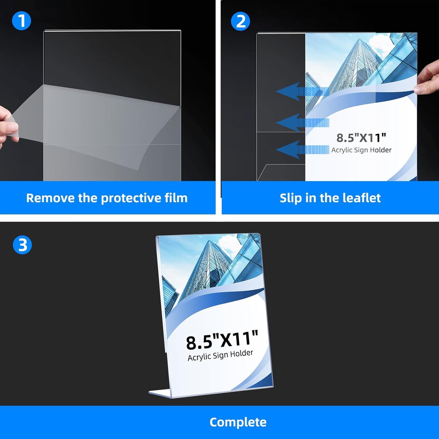30 Pack Acrylic Sign Holder 8.5 x 11, Clear Plastic Display Stands for Tabletop, L-Shape Acrylic Stands for Flyers, Documents, Office, Restaurants, Vertical Sign Holder 8.5x11 for Desktop