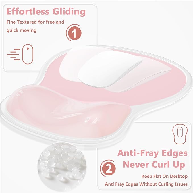 AKIT Ergonomic Mouse Pad with Wrist Rest&Keyboard Wrist Rest Set, Gel, Pink | Wrist Support for Computer Keyboard, Non-Slip PU Base, Pain Relief, Typing Comfort, Mousepad for Gaming, Office, Home