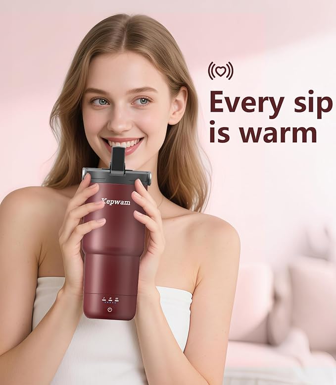 Kepwam Self-Heating Travel Mug 20oz, Temperature-Controlled Coffee Warmer Mug, Smart Travel Mugs Keep Coffee Drinks Hot, Heated Cup Great for Driver Outdoor Fits Car Cup Holders