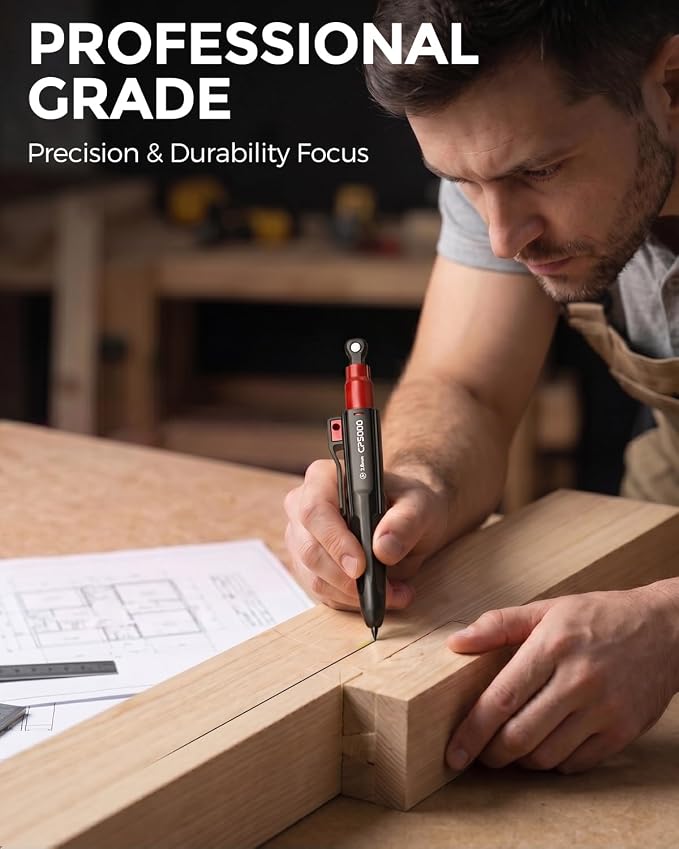 Nicpro 7-in-1 CP5000 Magnetic Carpenter Pencils with Sharpener and Holster | Construction Mechanical Pencil+10 Refill, Deep Hole Marker for Construction, Woodworking Pencil, Carpenter Tools for Marking