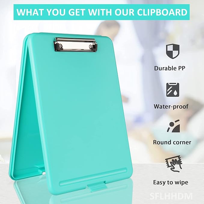 SFLHHDM Clipboard with Storage, Clipboards Foldable for Nurse,for 8.5x11 Paper Clip Boards,A4 Clipboards Case with Smooth Writing for Office Supplies Clip Board Case-Cobalt Teal
