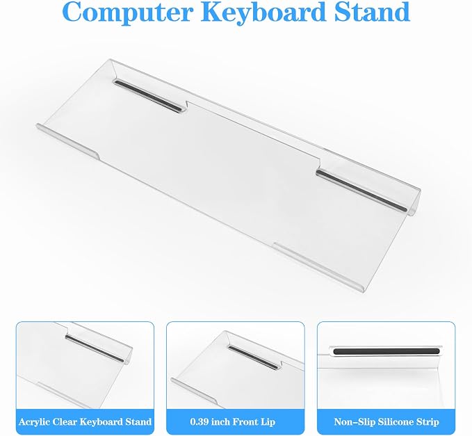 Acrylic Transparent Computer Keyboard Stand with Gel Cloud Keyboard and Mouse Wrist Rest, Ergonomic Tilting 3-in-1 Set, Relieves Painful Typing, for Office/Computer/Laptop/Gaming