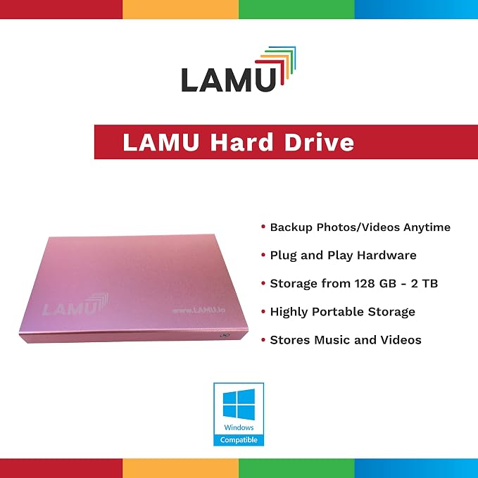 LAMU Portable Digital Photo Organizer - Digital Picture Manager for Windows - Software to Easily Organize Your Photos and Videos - Digital Photo Storage - 1 Terabytes (Rose Gold)