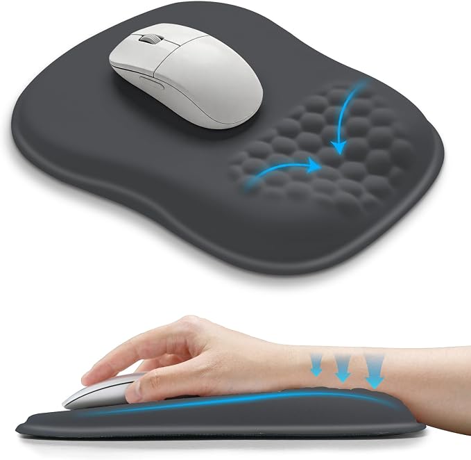 Hokafenle Ergonomic Wrist-Hugging Mouse Pad Wrist Support, U-Shaped Holding Wrist Rest Mousepad for Carpal Tunnel Pain Relief with Cushioned Memory Foam Slope Massage Bulge (10.2x8.3 in,Dark Grey)