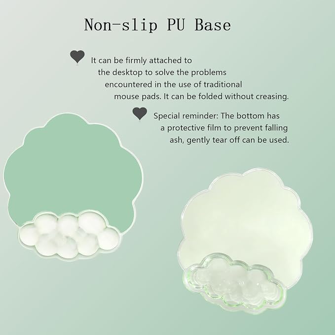 Gel Cloud Wrist Rest Keyboard Clear Green Mouse Pad with Wrist Rest Set 3PCS Ergonomic Cool Keyboard Wrist Pad Cute Acrylic Coaster Non-Slip Base Cute Transparent Mouse Wrist Pad Support for Computer