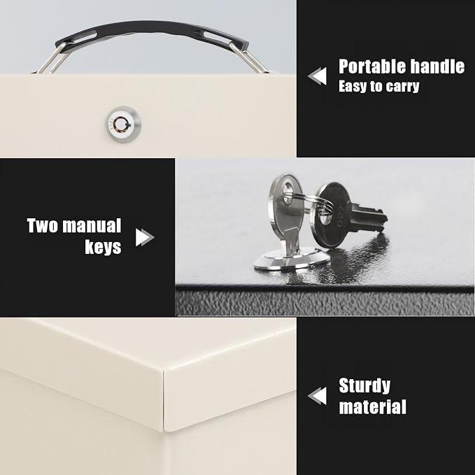 xydled Fire Resistant Safe Fire Safe Box with Key Lock for Home Office Security Storage for Valuables Documents,13.2"x 11"x 5.1" Inch,White