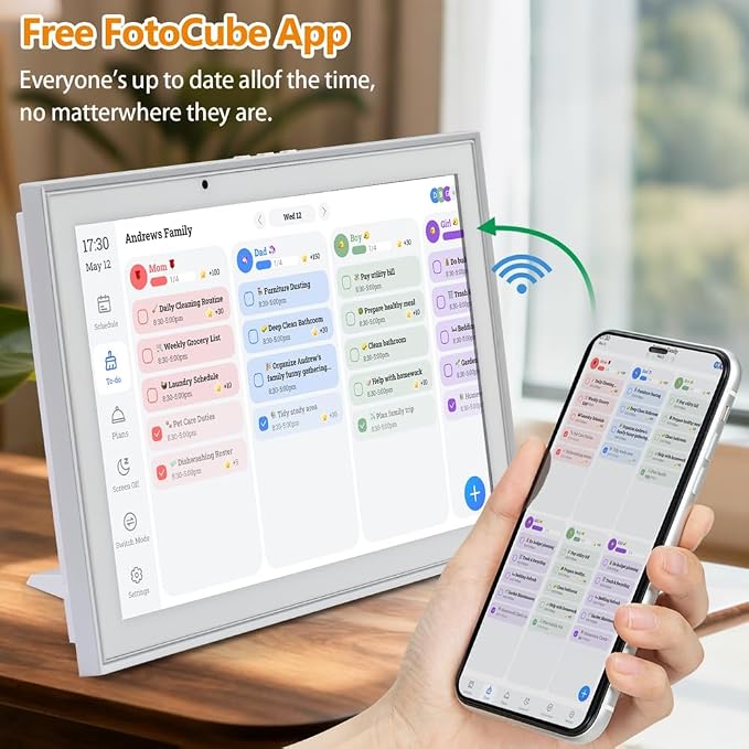Digital Calendar 10.1 Inch Smart Electronic Planner, IPS Touch Screen, 32GB, Electronic Slideshow, Wall-mounted with Third-Party Calendar Sync, Chore Tracker, Meal Plan & Photo Display, Gifs for Mom