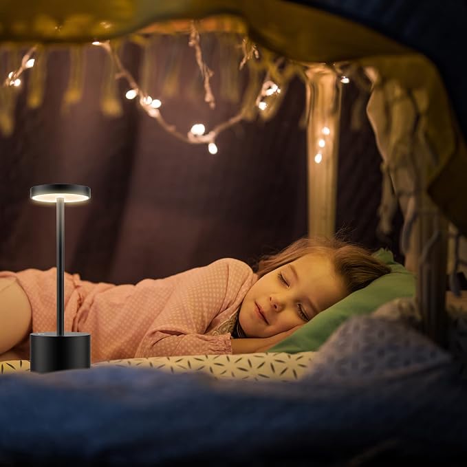 TBBGA LED Cordless Table Lamps, 5000mAh Rechargeable Table Light | Portable Outdoor Table Lamp, 3 Color Stepless Dimming Battery Powered Lamp for Dinner/Patio/Restaurant/Bedroom (Black)