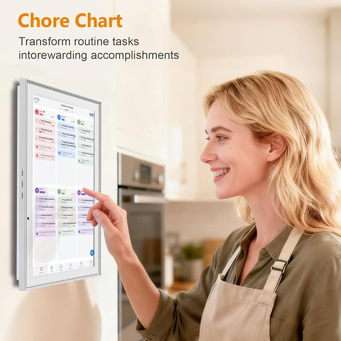 Digital Calendar 10.1 Inch Smart Electronic Planner, IPS Touch Screen, 32GB, Electronic Slideshow, Wall-mounted with Third-Party Calendar Sync, Chore Tracker, Meal Plan & Photo Display, Gifs for Mom