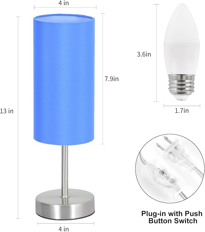 RISLG 2 Pack Small Table Lamps for Bedroom, Bedside Lamps for Nightstand with Wire Switch, Minimalist Modern Desk Lamps with Linen Fabric Shade for Kids Room Living Room Office Dorm, Bulb Included