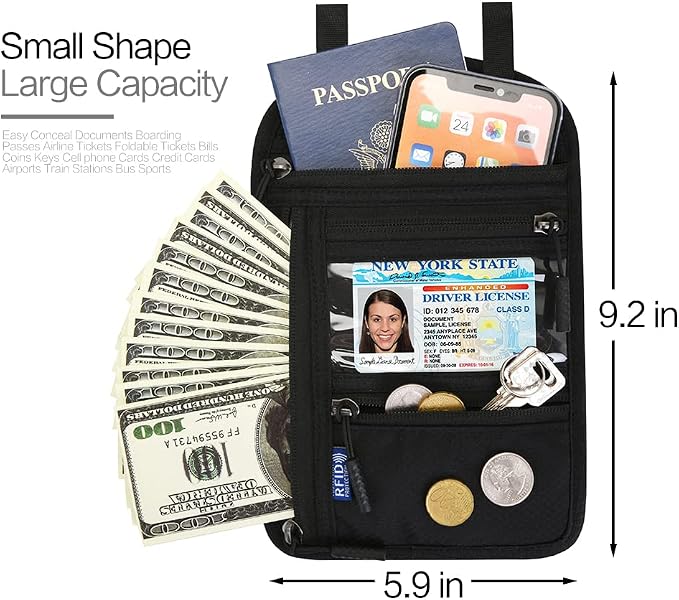 Neck Wallet Lightweight RFID Blocking Waterproof Travel Pouch Passport Wallets for Women Men