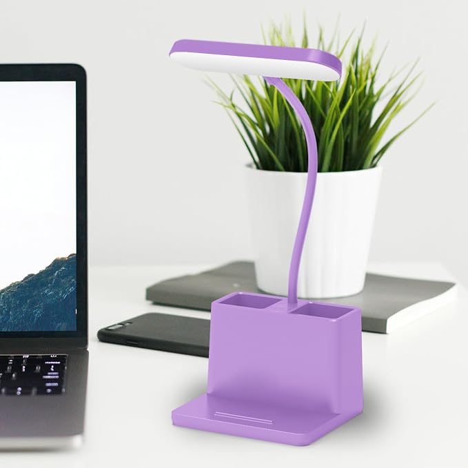 Purple Desk Lamp, Cute Table Light for Home Office College Dorm | Small, LED, Rechargeable, Battery Operated, Cordless, Gooseneck, Mini, Study Accessories, for Teen Girls