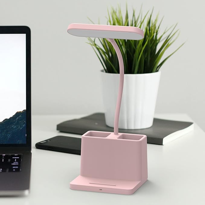 Cute Desk Lamp, Pink Table Light for Women, Teen Girls | LED, Small, Rechargeable, Battery Operated, Touch Control, Gooseneck, Home Office Accessories, College Dorm Essentials