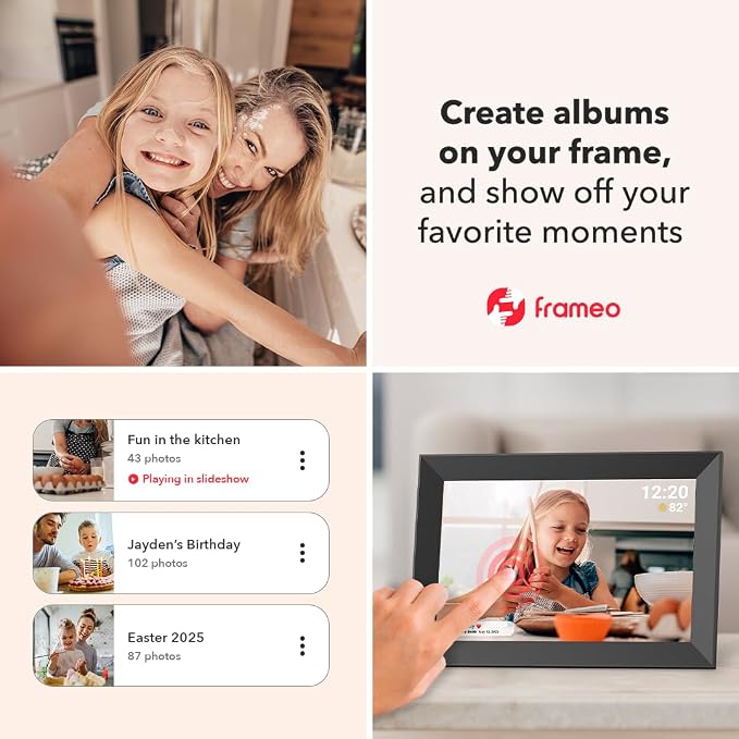 FRAMEO 10.1 inch 32GB Digital Picture Frame, IPS LCD Touch Screen, Auto-Rotate Easy Setup to Share Photos & Videos via Frameo from Anywhere, Gifts for Parents and Grandparents